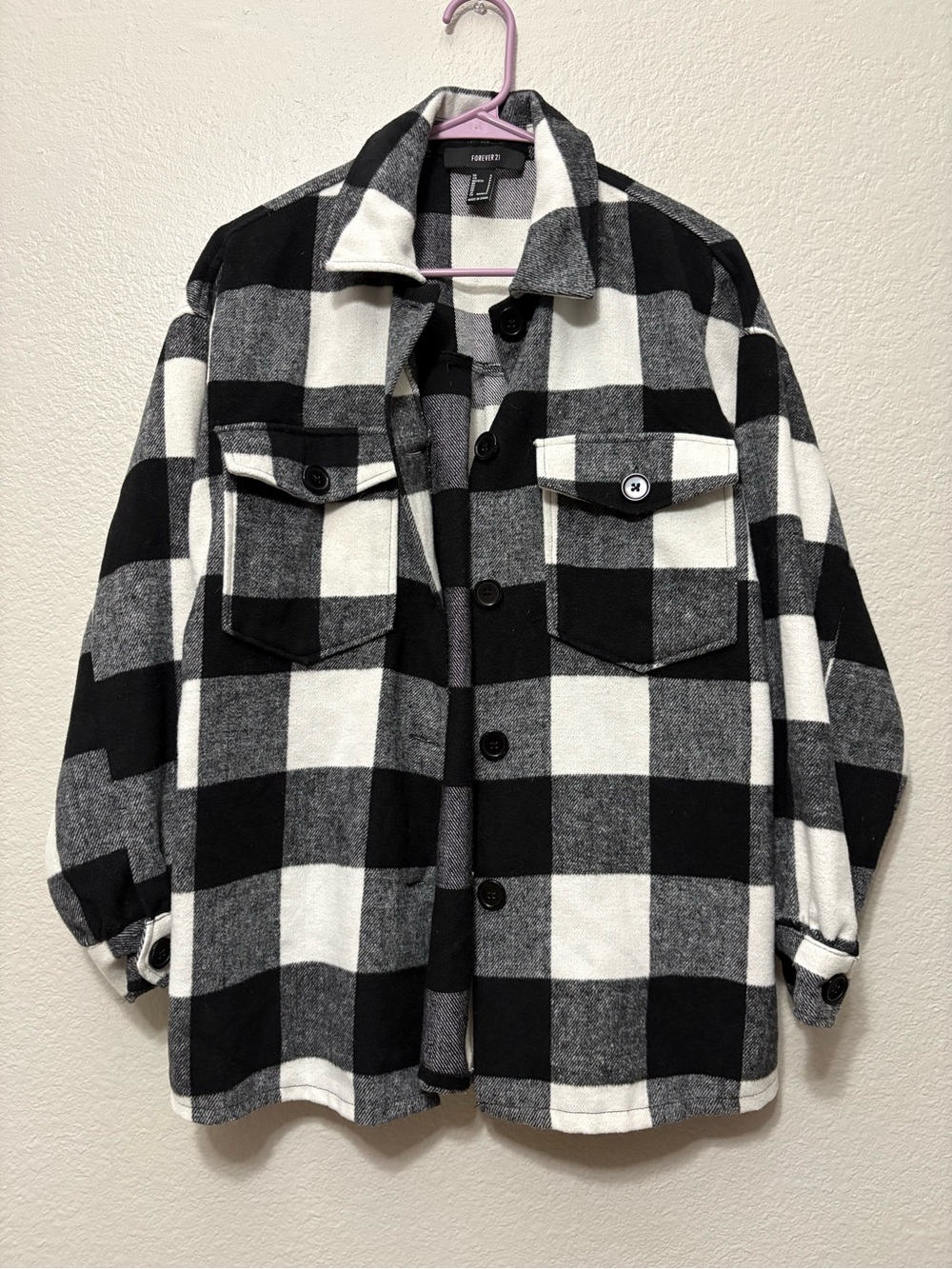 Forever 21 Black & White Buffalo Plaid Shirt Jacket